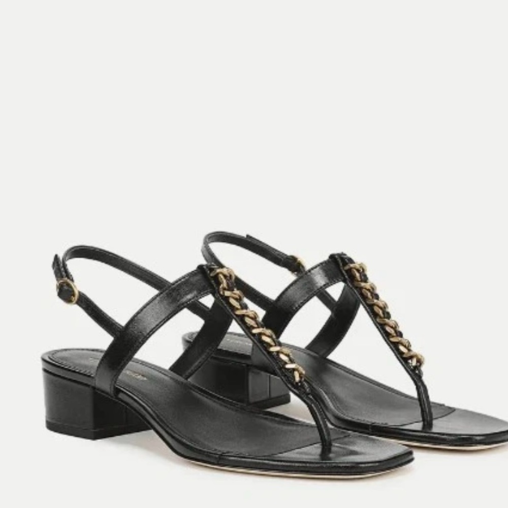 Veronica Beard Andie Gold Black Chain-Link Sandal Size 8 Retails for $350